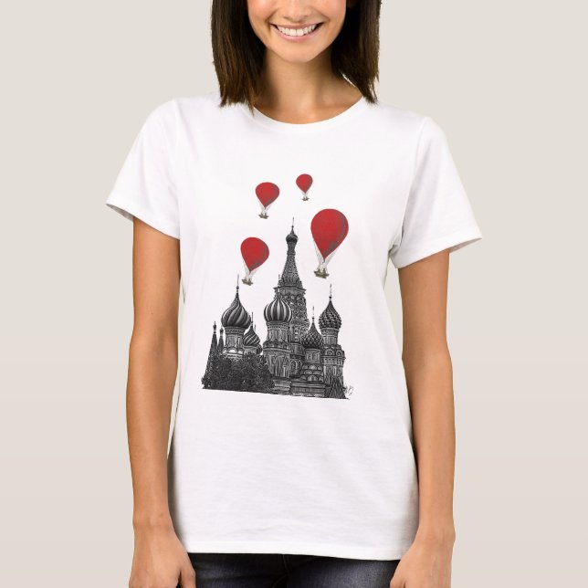 St Basil's Cathedral and Red Hot Air Balloons T-Shirt (Front)