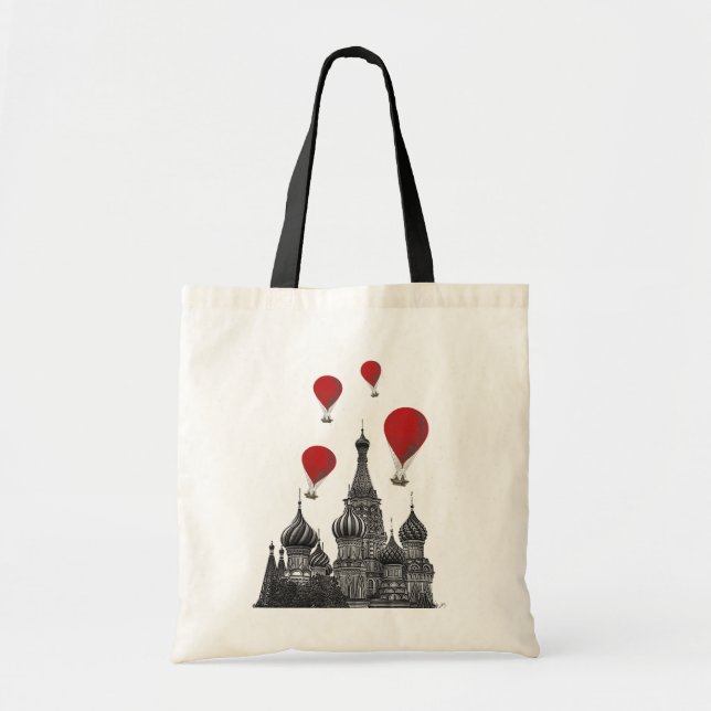 St Basil's Cathedral and Red Hot Air Balloons Tote Bag (Front)