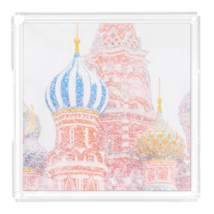 St Basil's Cathedral In Snowstorm Acrylic Tray