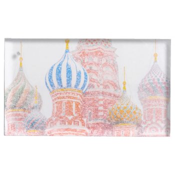 St Basil's Cathedral In Snowstorm Place Card Holder by DigitalSolutions2u at Zazzle