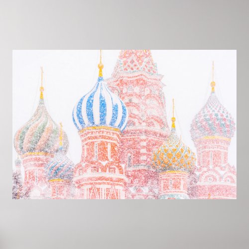 St Basils Cathedral In Snowstorm Poster