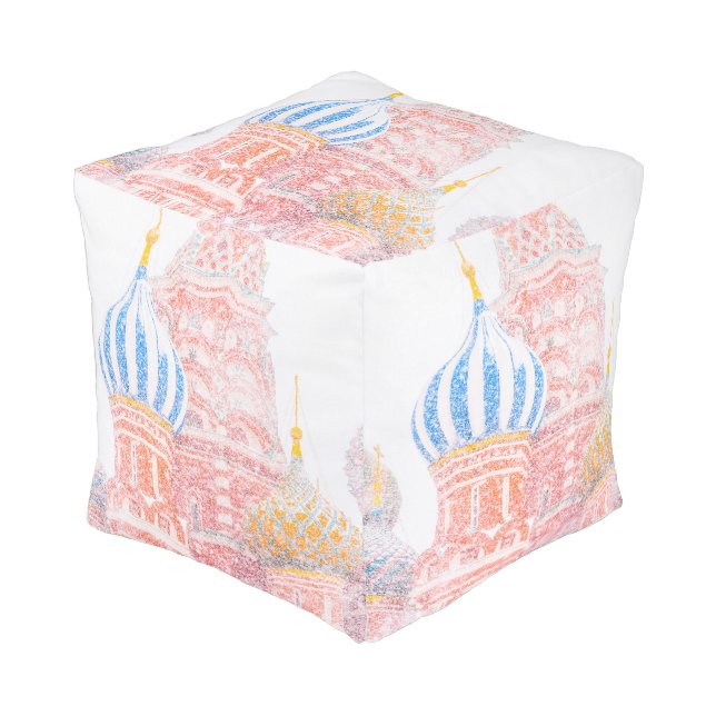St Basil's Cathedral In Snowstorm Pouf (Angled Front)