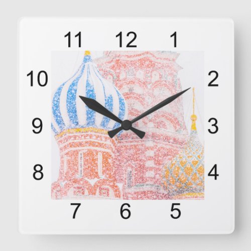 St Basils Cathedral In Snowstorm Square Wall Clock