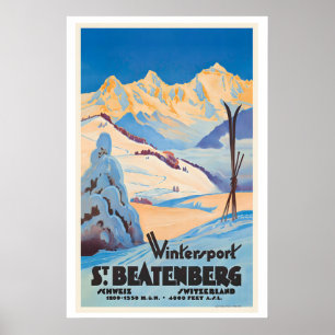 St. Beatenberg Zwitzerland Winter Sports Vintage Poster