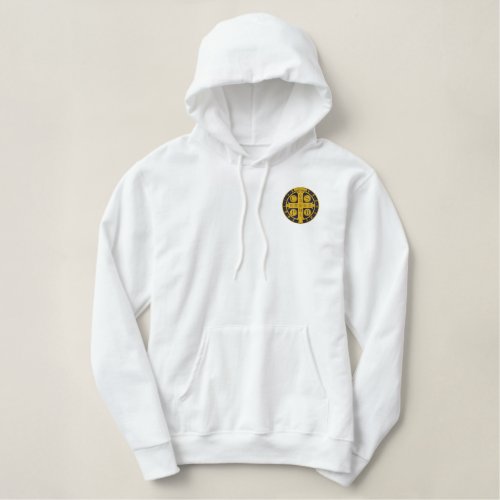 St Benedict exorcism medal Embroidered Hoodie