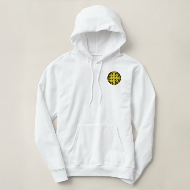 St Benedict exorcism medal Embroidered Hoodie (Design Front)