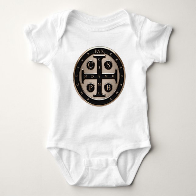 St. Benedict Medal Baby Bodysuit (Front)