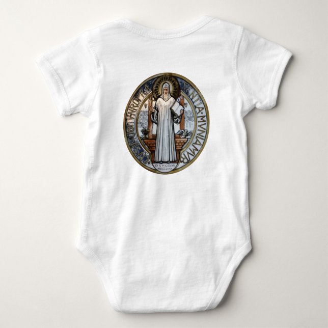 St Benedict Medal Baby Onezie  Baby Bodysuit (Back)