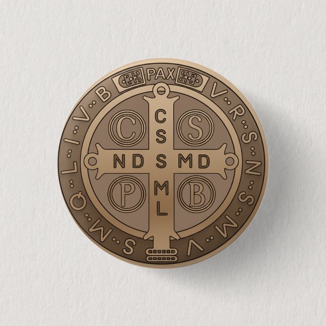 St Benedict Medal Catholic Protection Cross Button (Front)