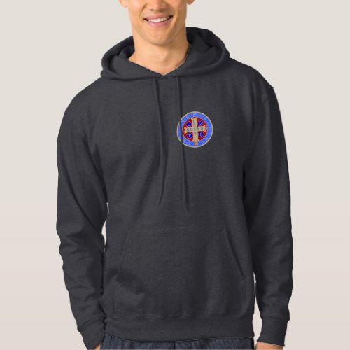St Benedict Medal on Any Dark Hooded Sweatshirt