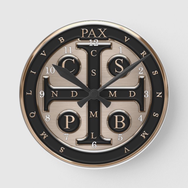 St. Benedict Medal Round Clock (Front)