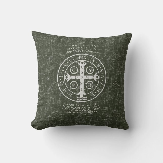 St Benedict Medal with Latin prayer    Throw Pillow (Front)