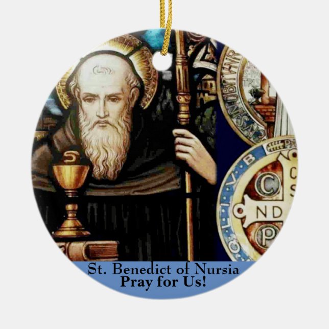 St. Benedict of Nursia Ceramic Ornament (Front)