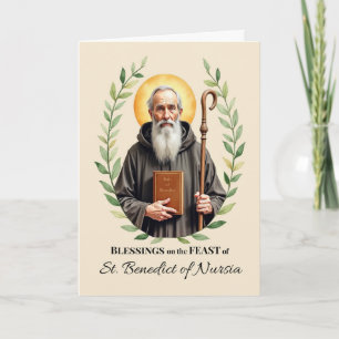 St. Benedict of Nursia Feast Day Leafy Wreath Card