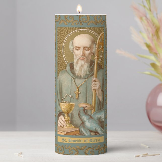 St. Benedict of Nursia (JM 07) 3"x8" Pillar Candle (In Situ)