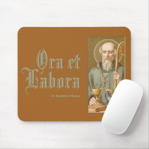 St Benedict of Nursia JM 07 Latin Motto Mouse Pad