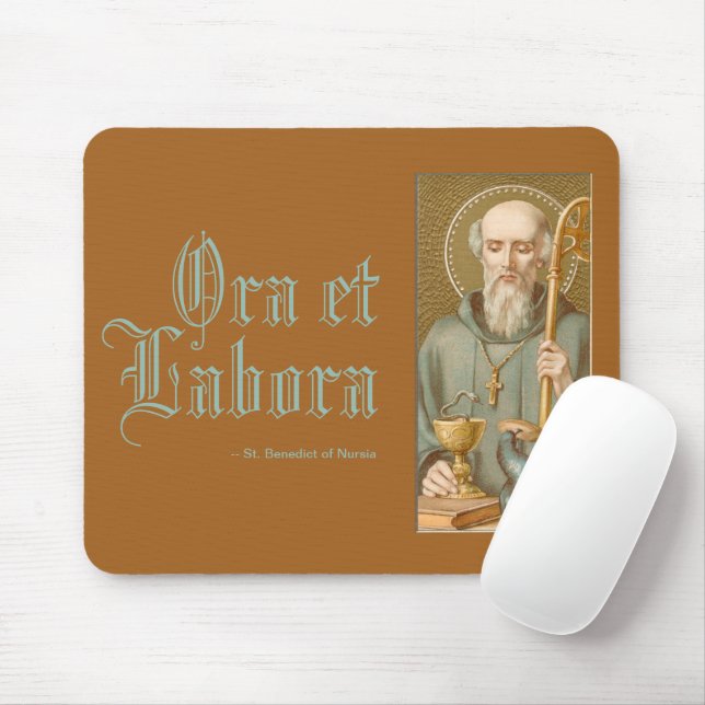 St. Benedict of Nursia (JM 07; Latin Motto) Mouse Pad (With Mouse)