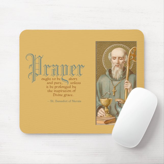 St. Benedict of Nursia (JM 07; Quote on Prayer) Mouse Pad (With Mouse)