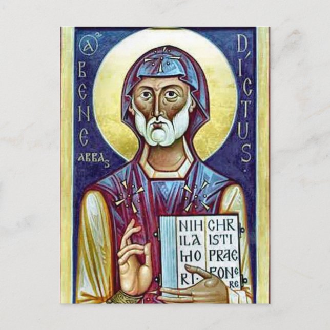 St. Benedict of Nursia Orthodox Christian Icon Postcard (Front)