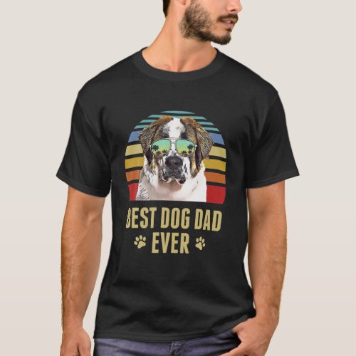St Bernard Best Dog Dad Ever Retro Sunset T_Shirt