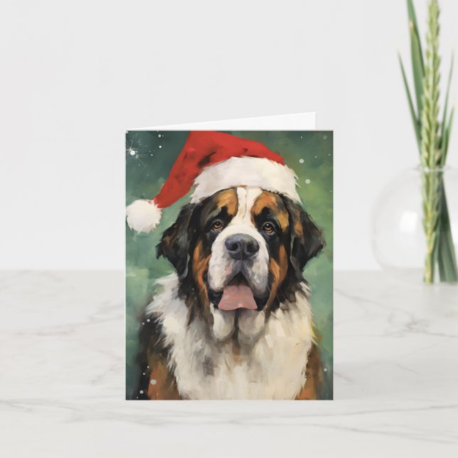 St.Bernard Christmas brush painting artwork Card (Front)