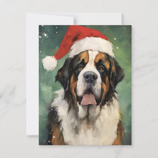 St.Bernard Christmas brush painting artwork Holiday Card (Front)