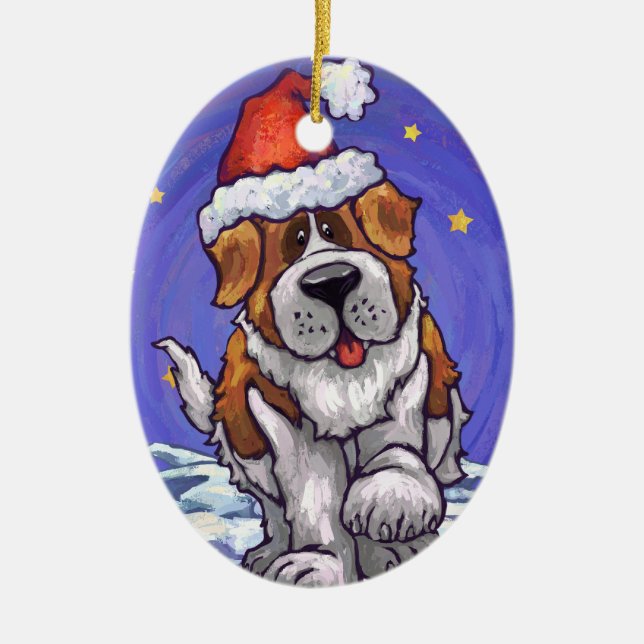 St. Bernard Christmas Ceramic Ornament (Front)