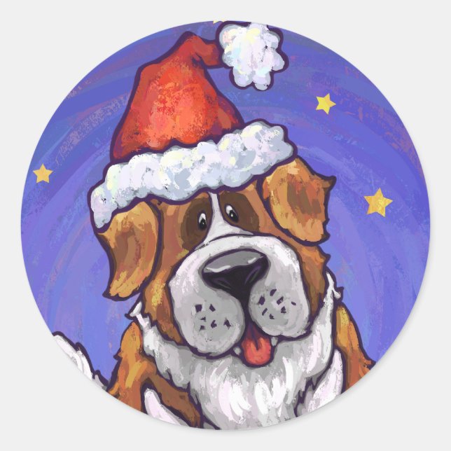 St. Bernard Christmas Classic Round Sticker (Front)
