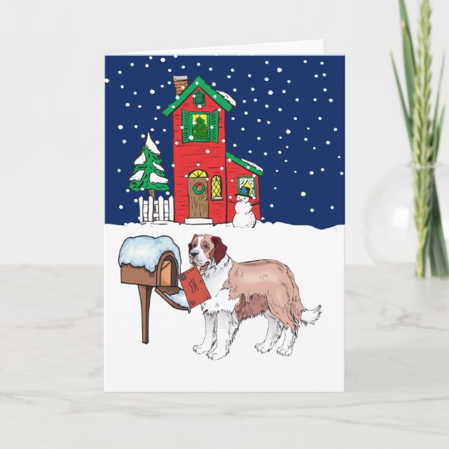 St Bernard Christmas Mail Holiday Card (Front)