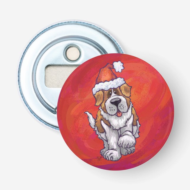 St. Bernard Christmas On Red Bottle Opener (Front)