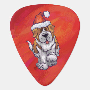 St. Bernard Christmas On Red Guitar Pick