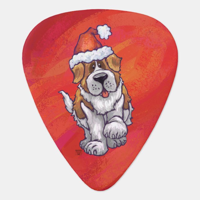 St. Bernard Christmas On Red Guitar Pick (Front)