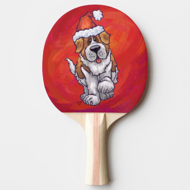 St. Bernard Christmas On Red Ping-Pong Paddle (Front)