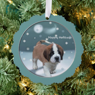 St Bernard Christmas Ornament Card