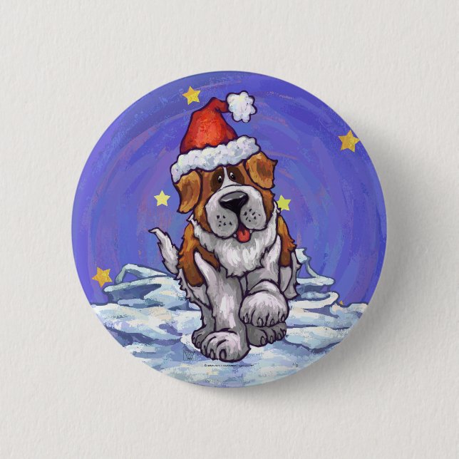St. Bernard Christmas Pinback Button (Front)