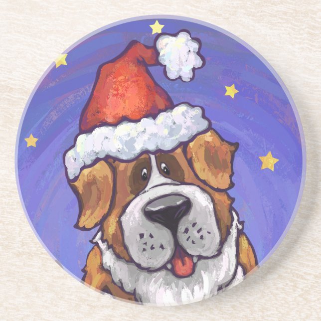 St. Bernard Christmas Sandstone Coaster (Front)