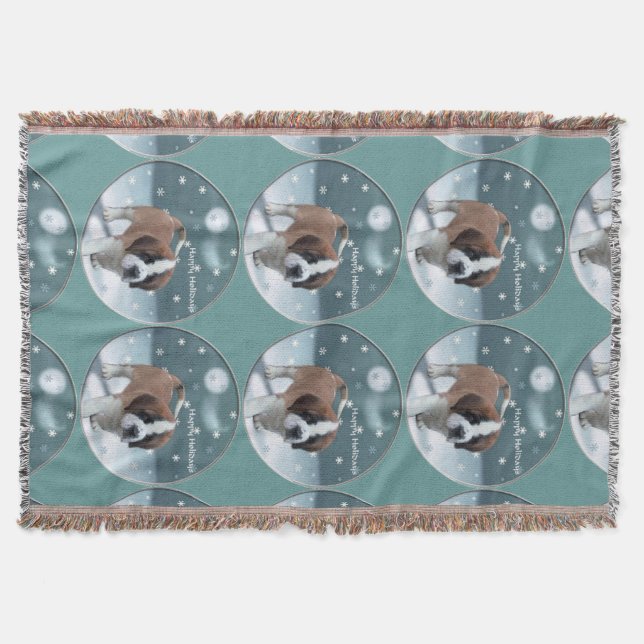 St Bernard Christmas Throw Blanket (Front)