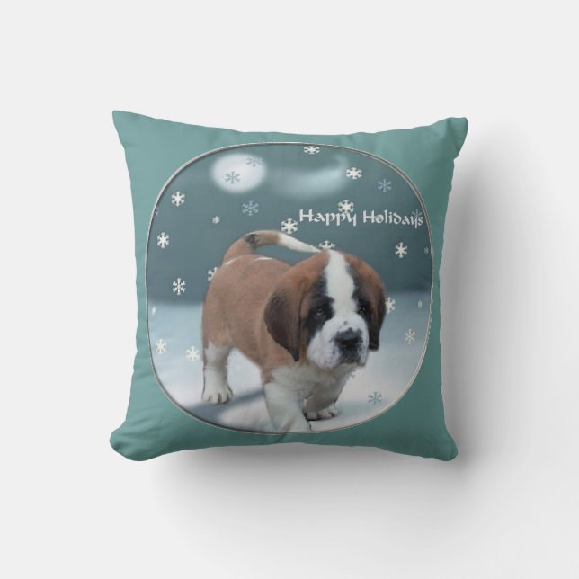 St Bernard Christmas Throw Pillow (Front)