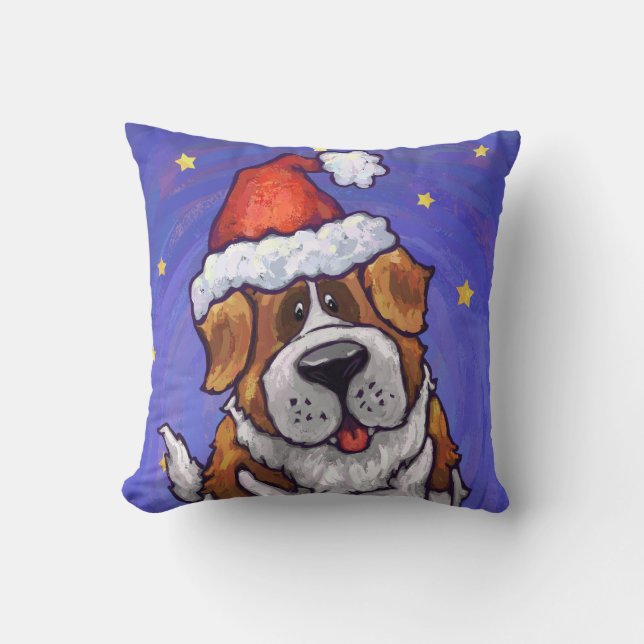 St. Bernard Christmas Throw Pillow (Front)