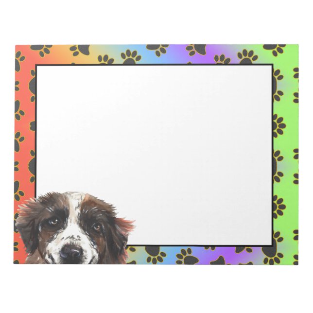 St. Bernard colorful dog paw pattern  Notepad (Front)