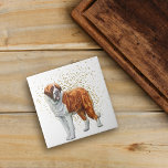 St Bernard Dog Gold Confetti Ceramic Tile<br><div class="desc">A beautiful vintage portrait of a Saint Bernard Dog stands in front of a pattern of gold confetti on this decorative tile. Everything is placed on a white background.</div>