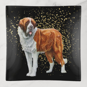 St Bernard Dog Gold Confetti Trinket Tray