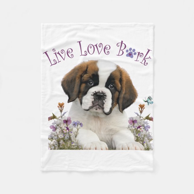 St. Bernard Dog Mom Floral Fleece Blanket (Front)
