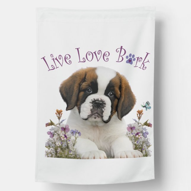 St. Bernard Dog Mom Floral House Flag (Back)