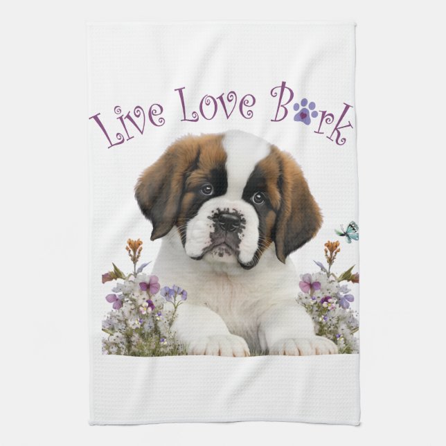 St. Bernard Dog Mom Floral Kitchen Towel (Vertical)