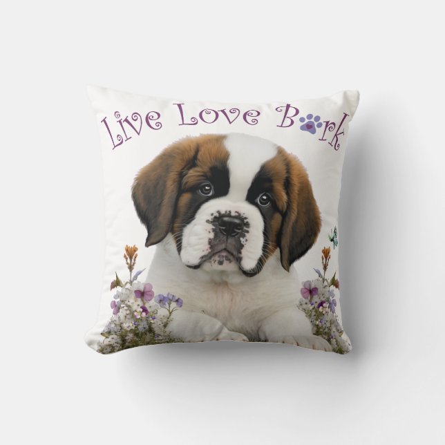 St. Bernard Dog Mom Floral Throw Pillow (Front)