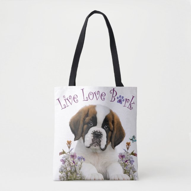 St. Bernard Dog Mom Floral Tote Bag (Front)