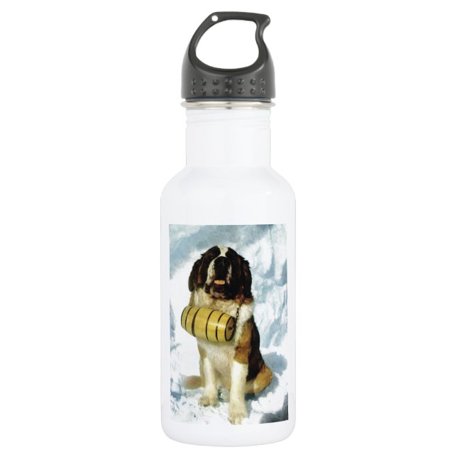 St Bernard dog, Mountain Rescue Stainless Steel Water Bottle (Front)