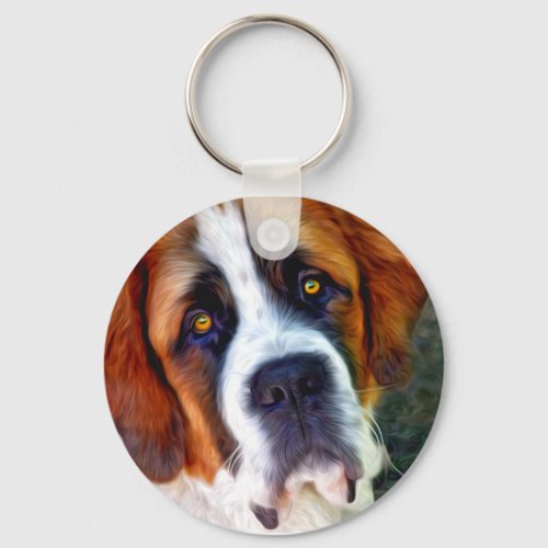 St Bernard Dog Painting Keychain