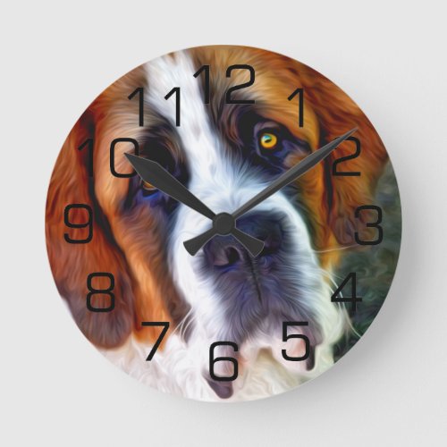 St Bernard Dog Painting Round Clock